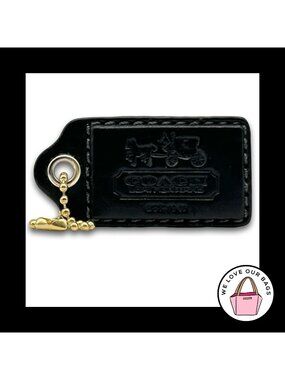 COACH 1941 Horse Carriage HANG TAG Bag Charm Keychain Fob Black Leather 3" XL